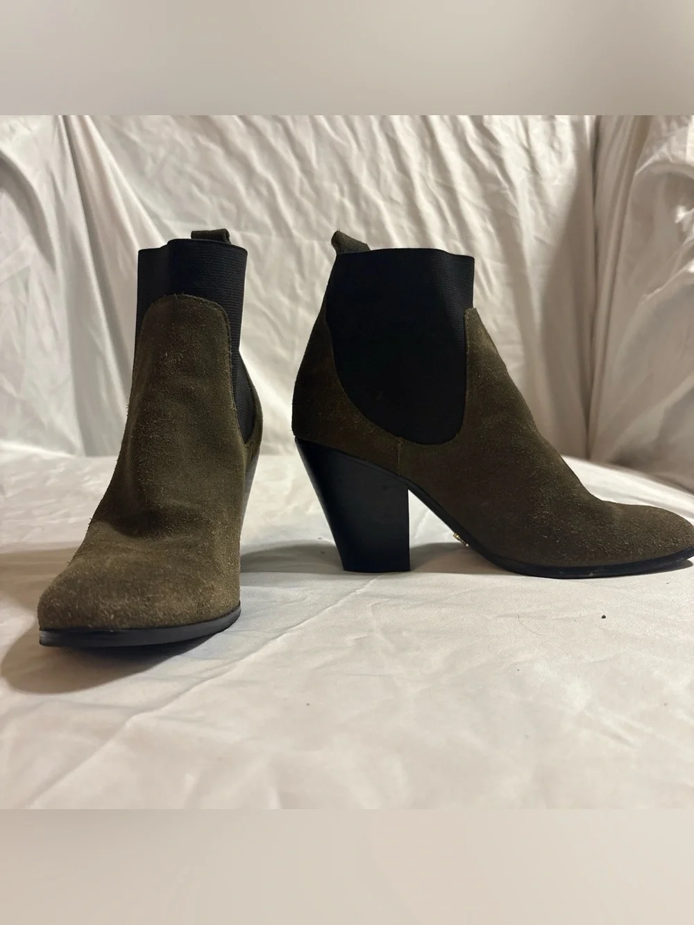 Women’s Olive Suede Chelsea Booties - Stylish Ankle Heels